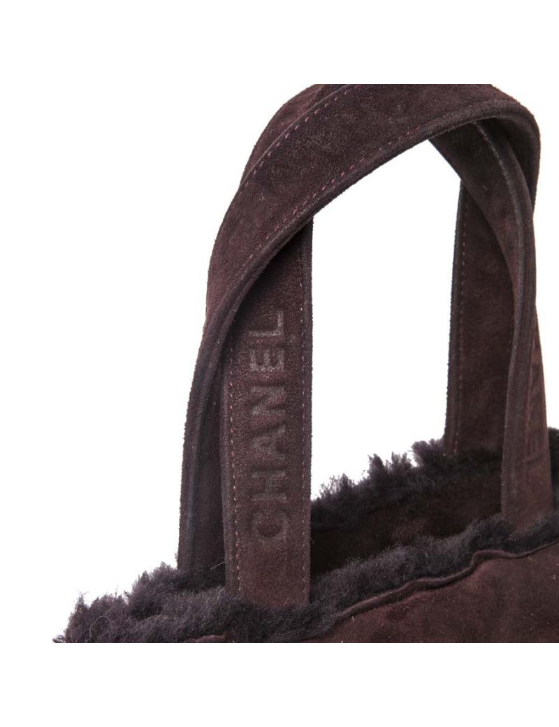 Mini Tote bag CHANEL Brown plum Shearling leather