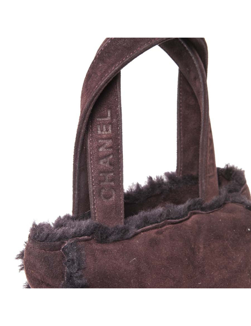 Mini sac cabas CHANEL peau retournée bordeaux