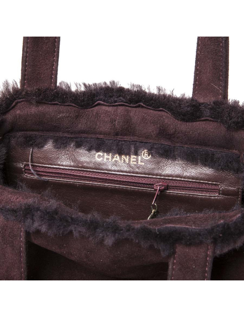 Mini Tote bag CHANEL Brown plum Shearling leather