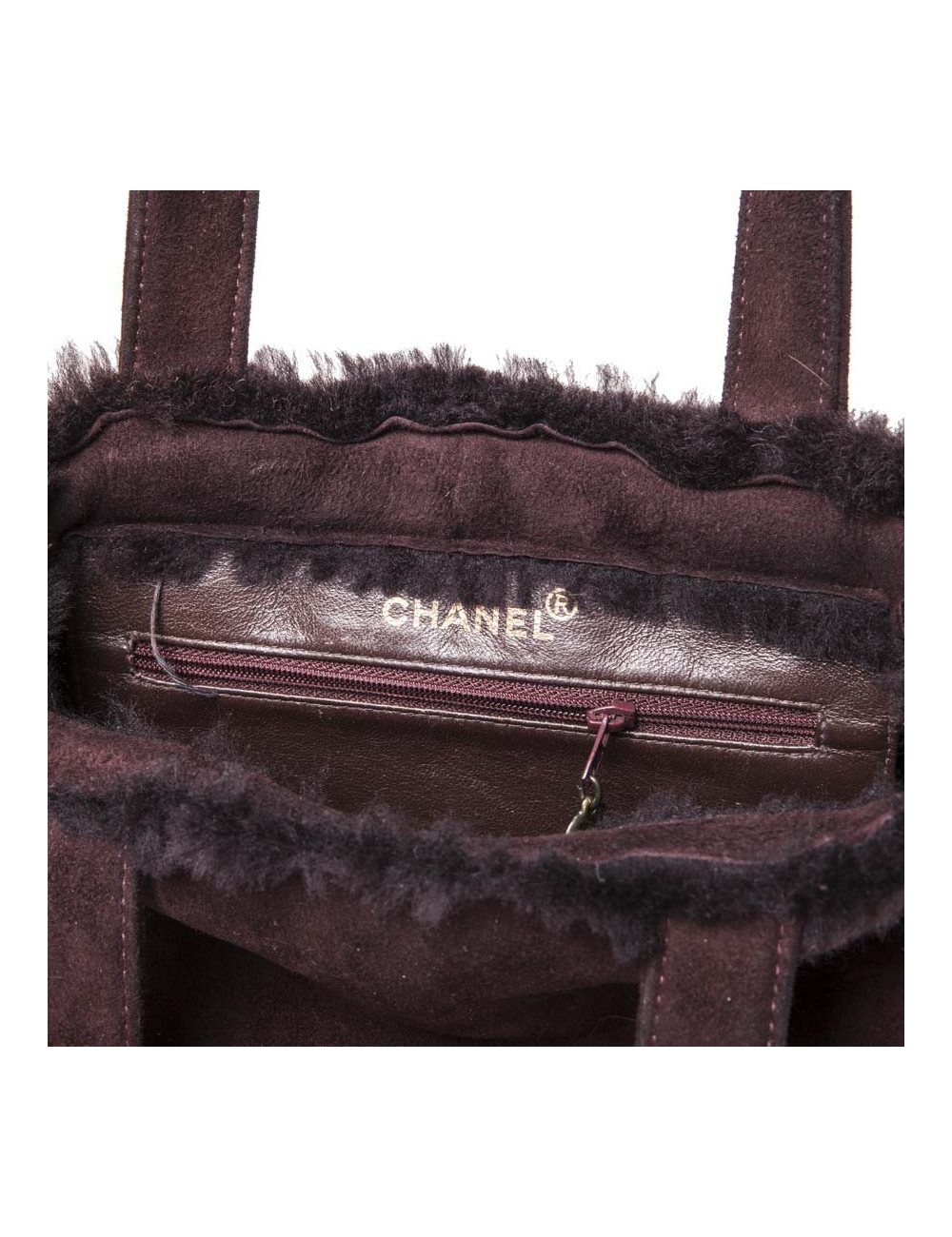 Mini sac cabas CHANEL peau retournée bordeaux