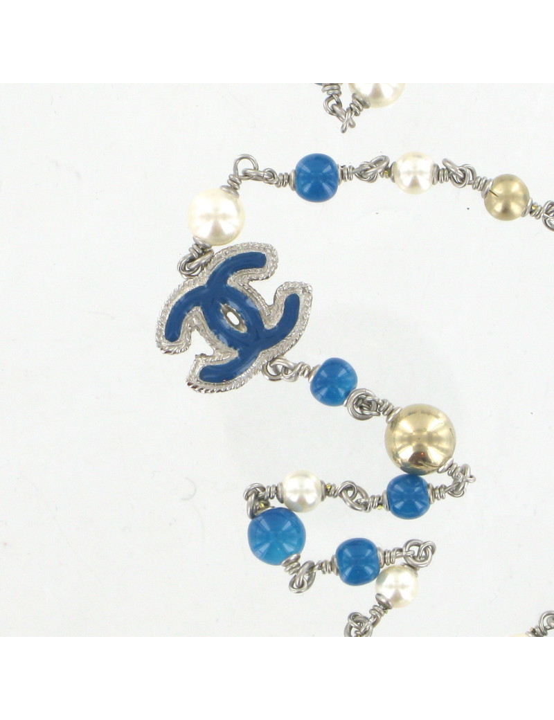 Sautoir CHANEL perles multicolores et CC 
