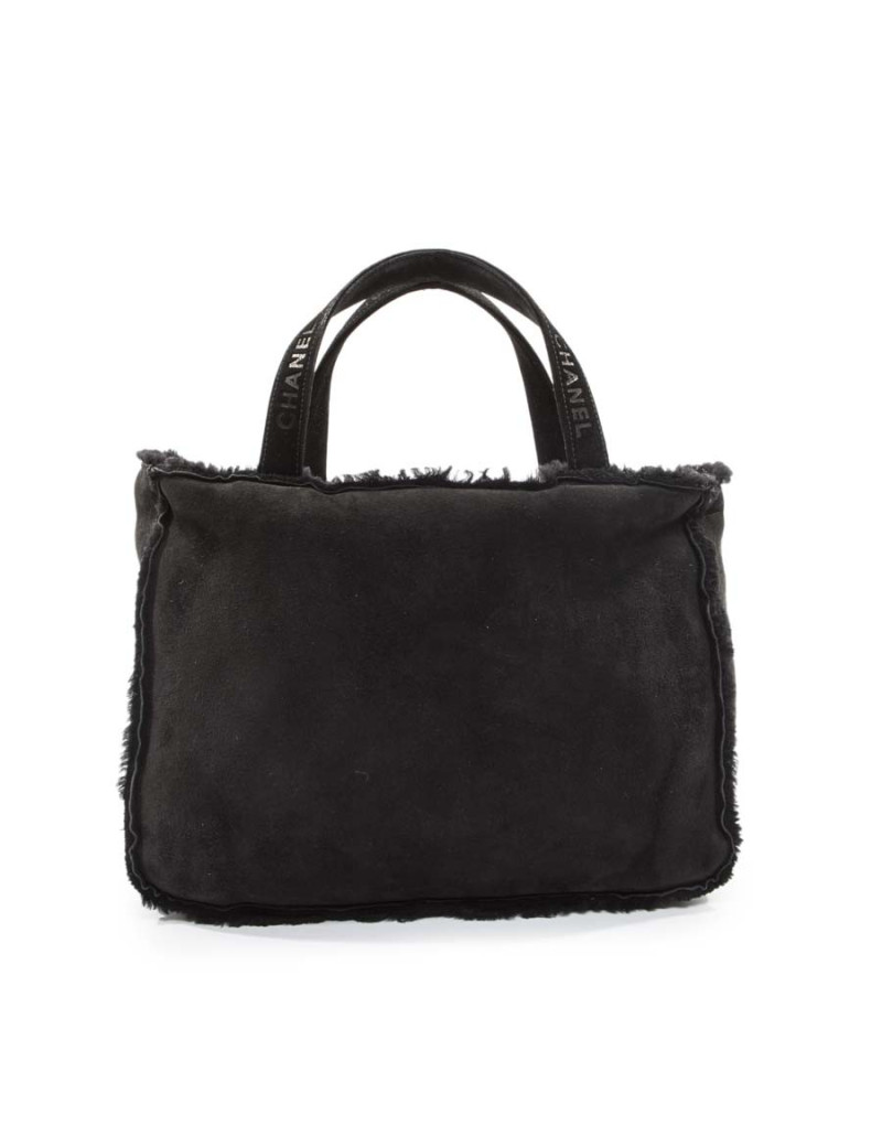 CHANEL black Shearling tote bag