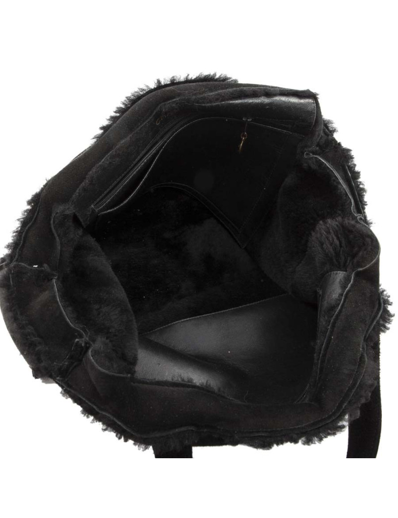 CHANEL black Shearling tote bag