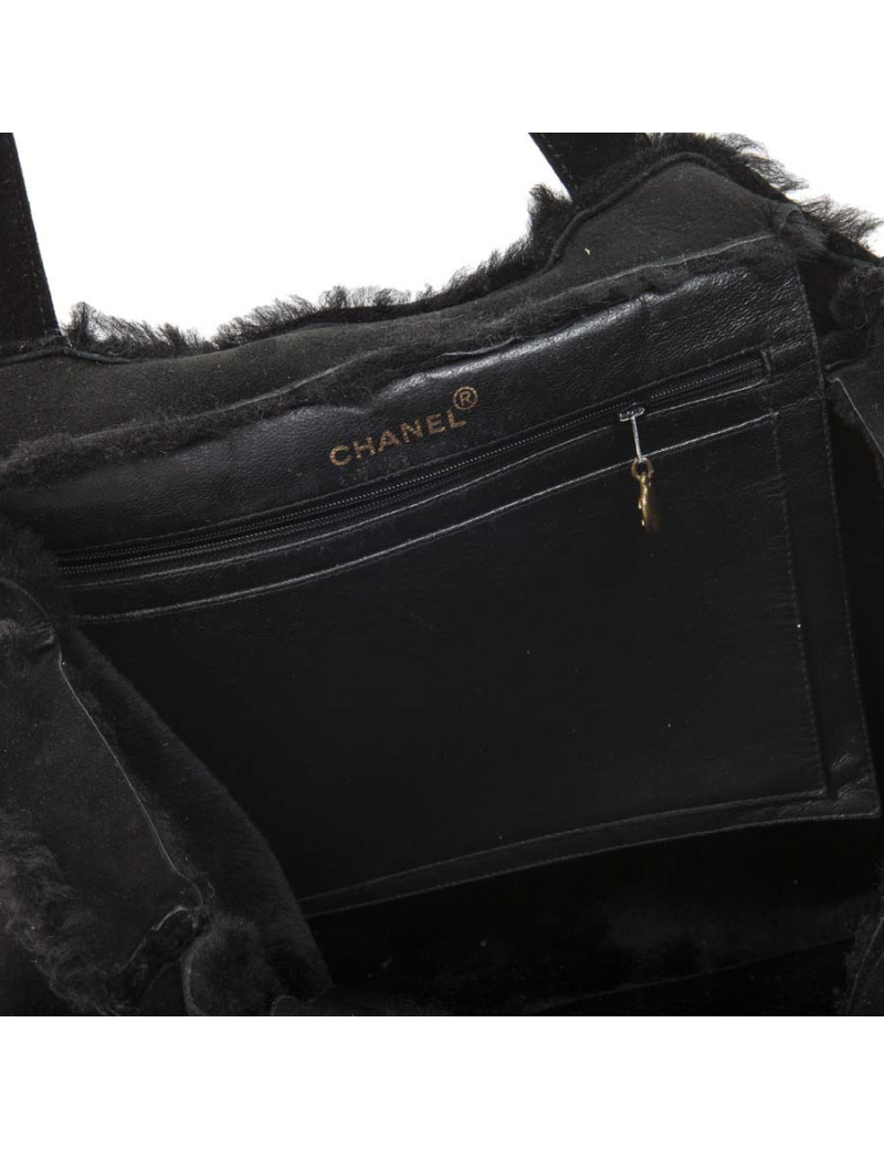 CHANEL black Shearling tote bag