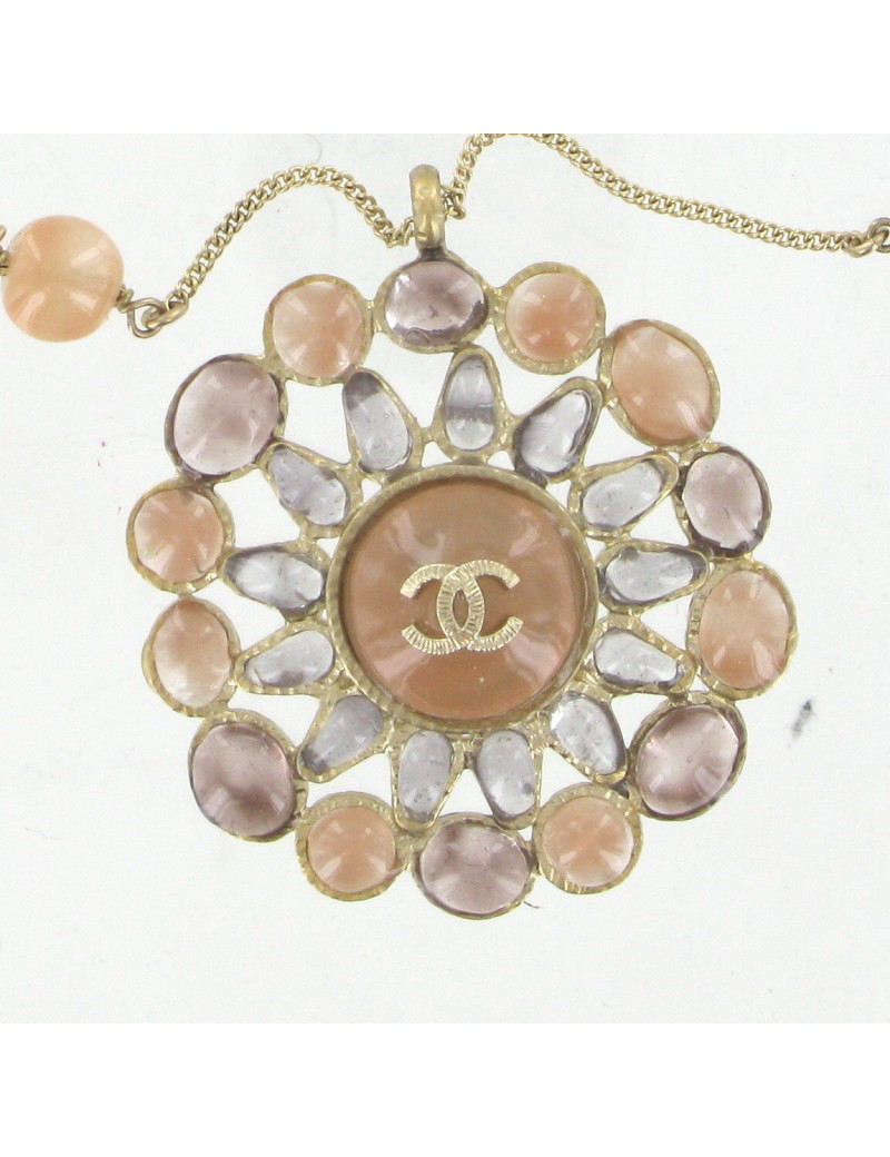 Sautoir CHANEL perles multicolores et bijou