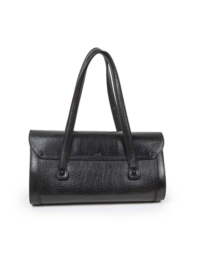 GUCCI black grained leather Vintage bamboo bag