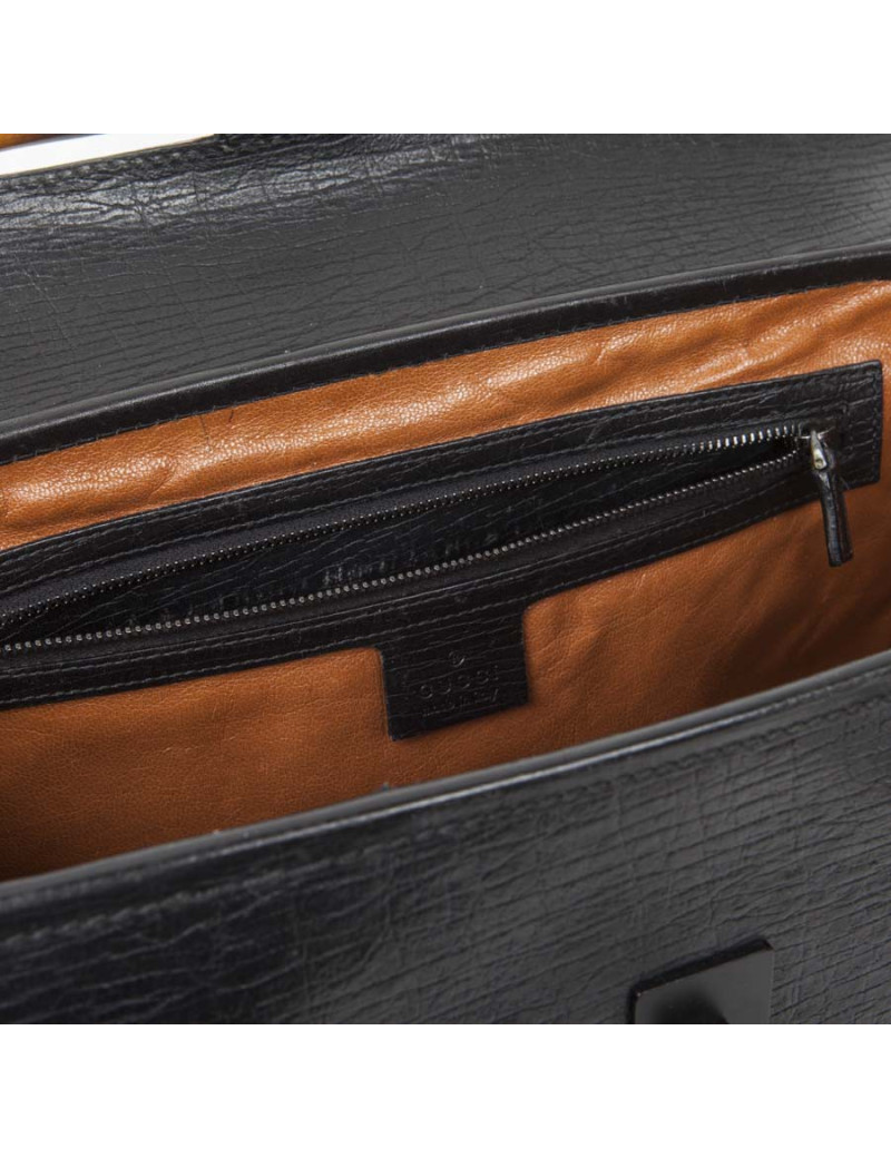 GUCCI black grained leather Vintage bamboo bag