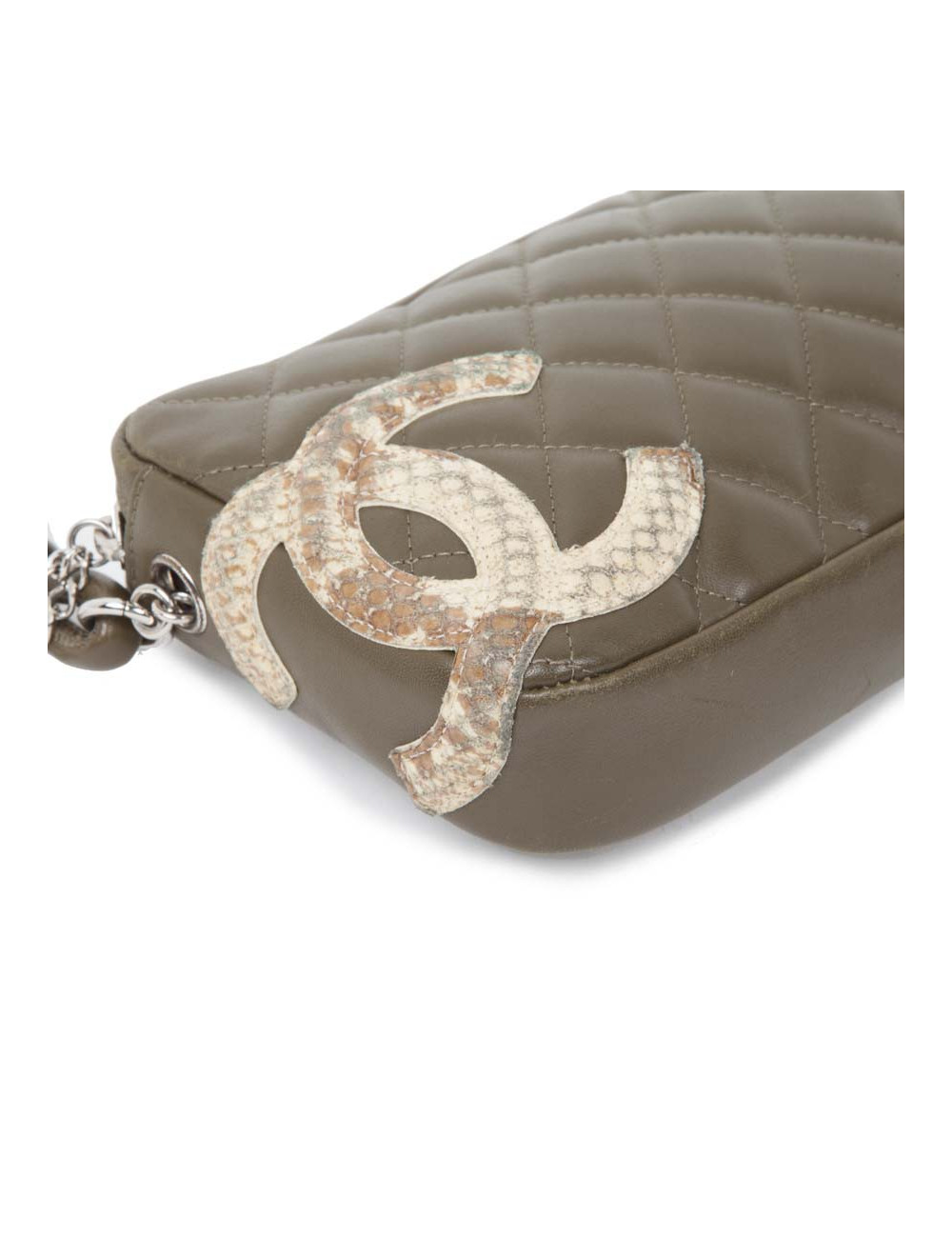 CHANEL 'Cambon' clutch in khaki green quilted leather