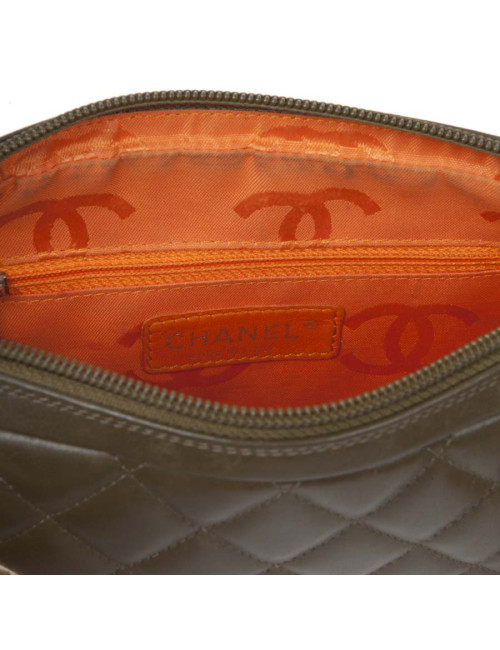 CHANEL 'Cambon' clutch in khaki green quilted leather