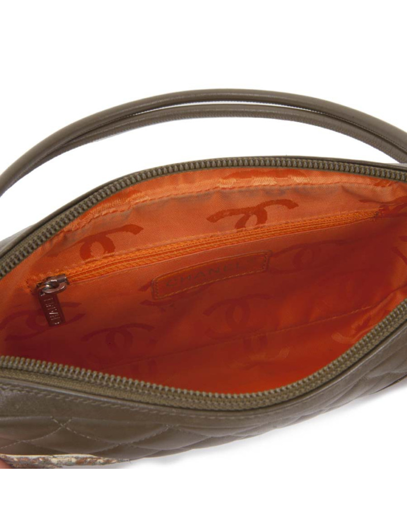 CHANEL 'Cambon' clutch in khaki green quilted leather