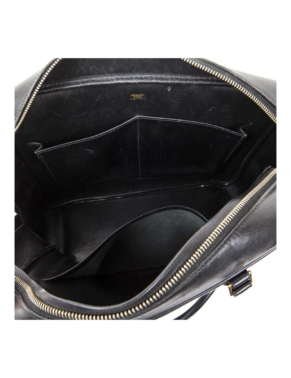 Sac plume HERMES cuir box noir GM