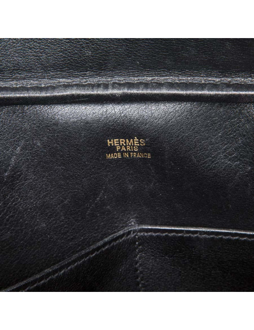 Sac plume HERMES cuir box noir GM
