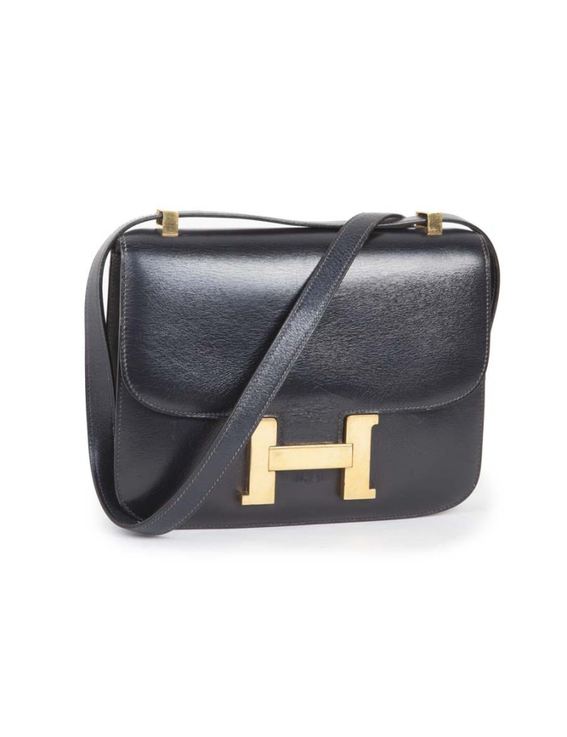 Sac Constance HERMES cuir box bleu