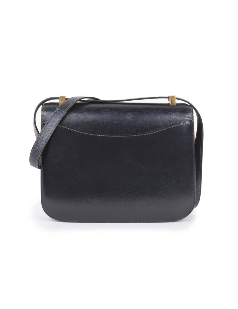 Sac Constance HERMES cuir box bleu