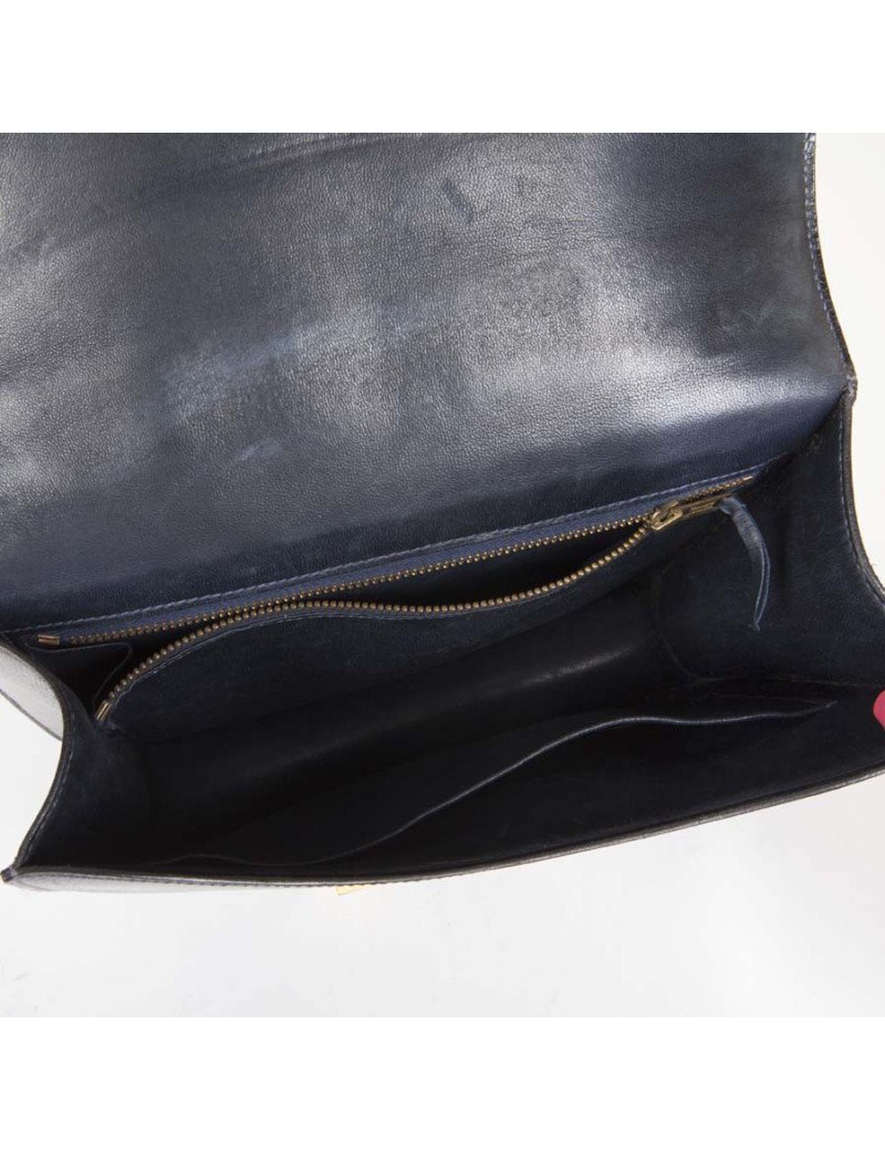 Sac Constance HERMES cuir box bleu