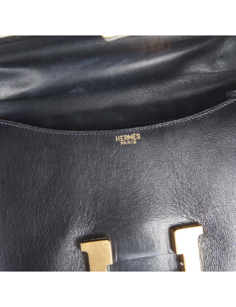 HERMES vintage Constance bag in navy blue box leather