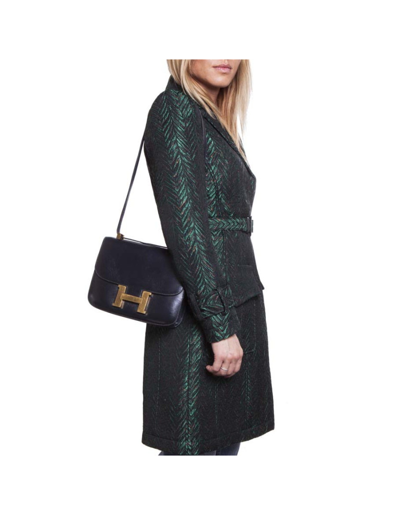 HERMES vintage Constance bag in navy blue box leather