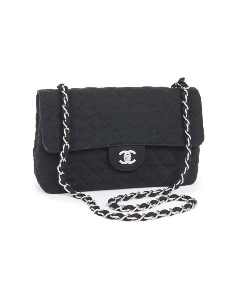 Sac timeless CHANEL noir jersey GM