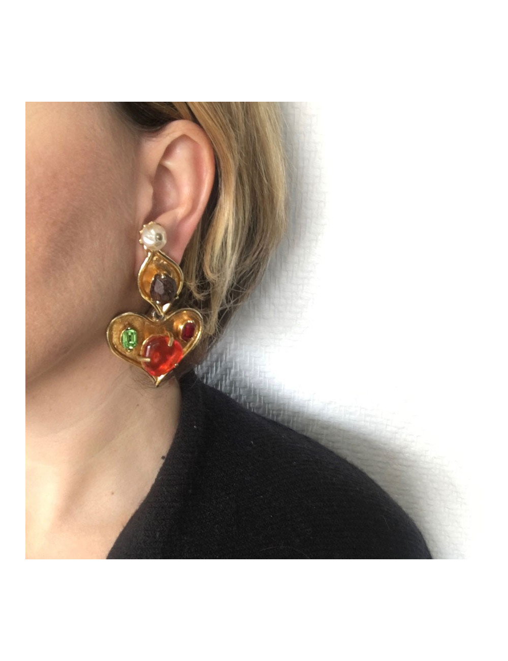 Boucles d'oreille clips CHRISTIAN LACROIX pendants Vintage