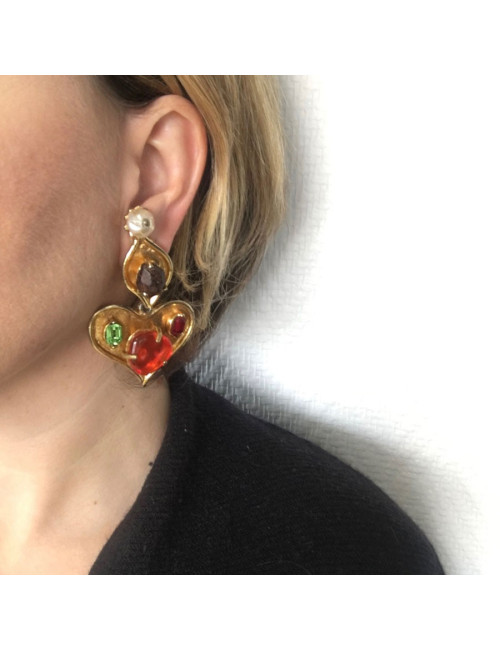 Boucles d'oreille clips CHRISTIAN LACROIX pendants Vintage