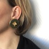 HERMES Medor vintage khaki leather and gilded metal clips earrings