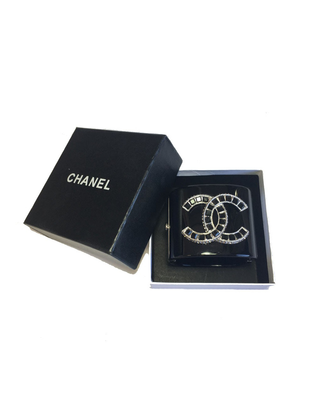 Manchette CHANEL noire et double C strass