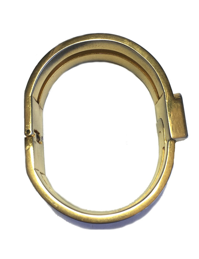 Bracelet LOEWE rigide en métal doré et cuir marron