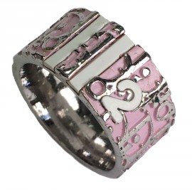 Ring DIOR monogram silver metal and enamel pink T55