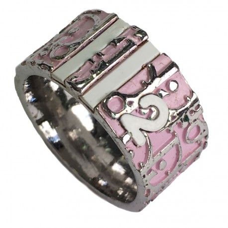 DIOR monogram ring in silver and pink enamel T55