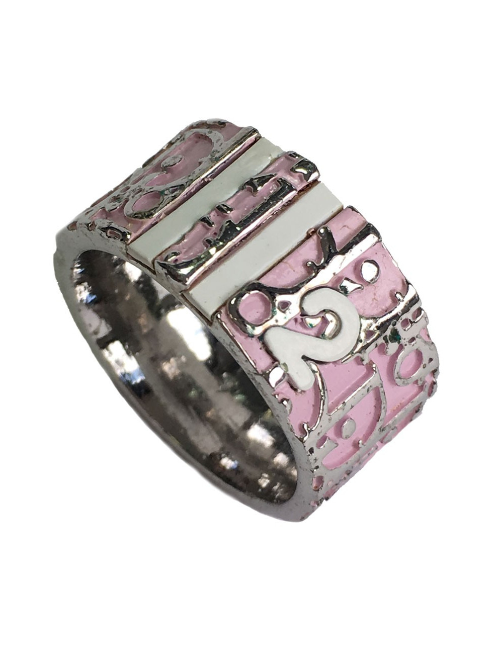 DIOR monogram ring in silver and pink enamel T55