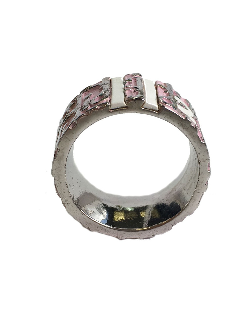 Ring DIOR monogram silver metal and enamel pink T55
