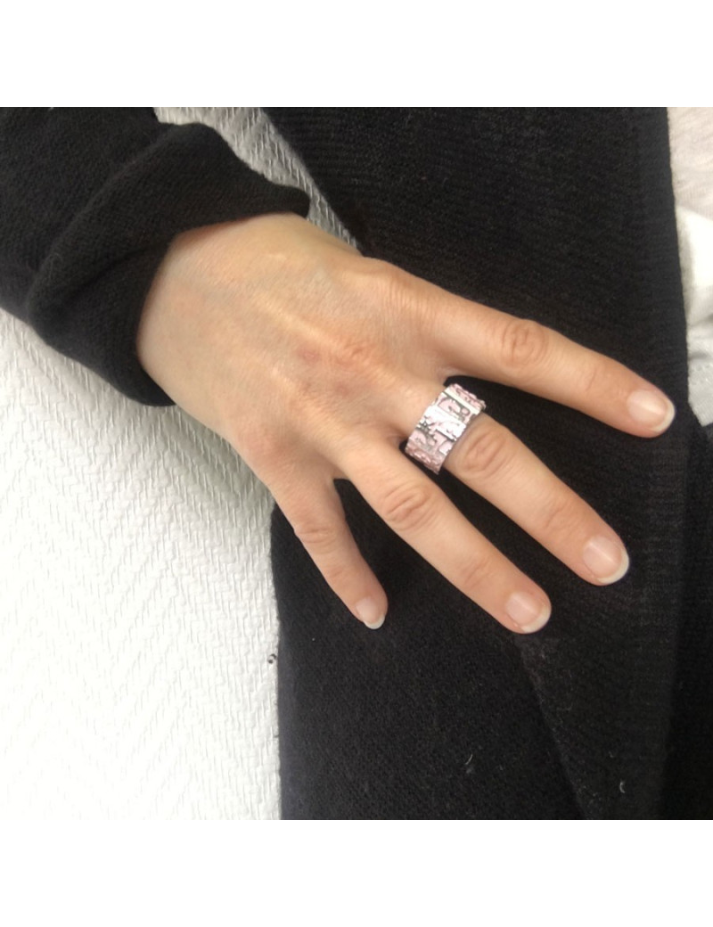 Ring DIOR monogram silver metal and enamel pink T55
