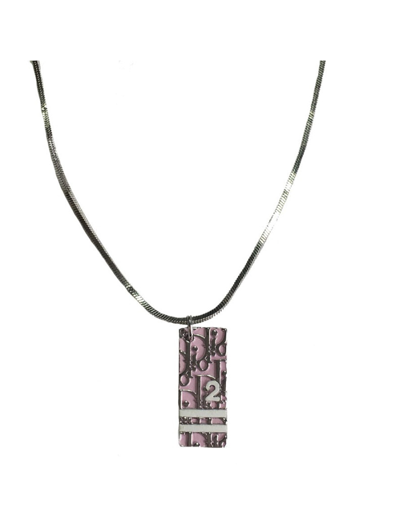 Collier DIOR monogram en métal argenté et émail rose