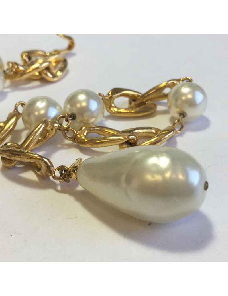 Ceinture  sautoir CHANEL vintage en perles nacrées et métal doré