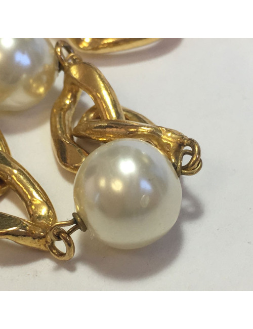 Ceinture  sautoir CHANEL vintage en perles nacrées et métal doré