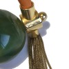 Orange leather, gold metal and green stone pendant necklace