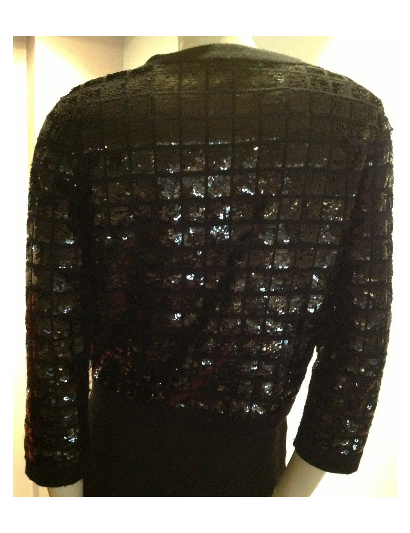 Gilet CHANEL en cachemire brodé de sequins noirs