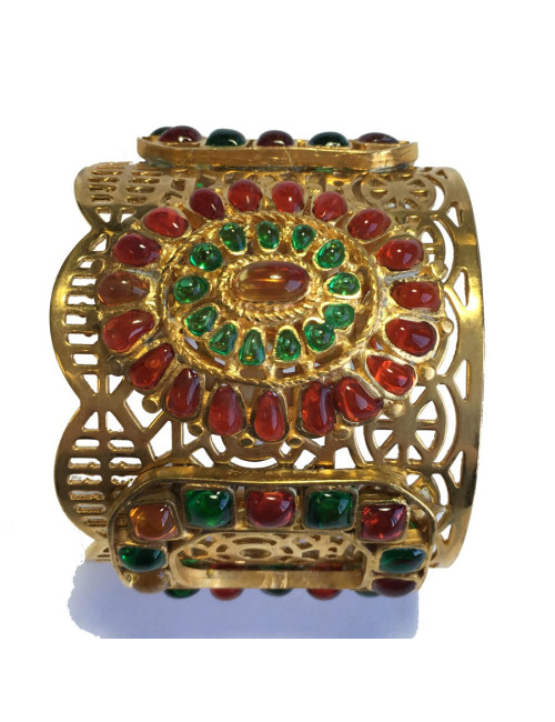 Manchette MARGUERITE de VALOIS byzantine en métal doré et pâte de verre multicolore