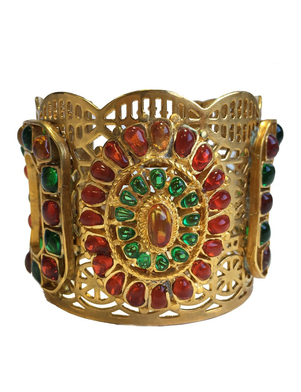 Manchette MARGUERITE de VALOIS byzantine en métal doré et pâte de verre multicolore