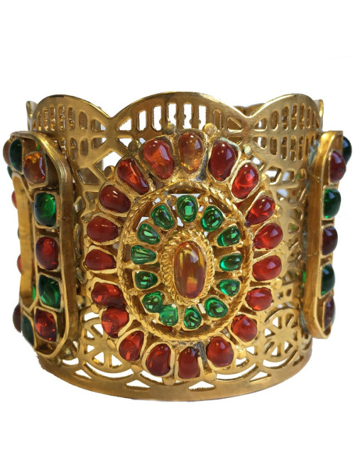 Manchette MARGUERITE de VALOIS byzantine en métal doré et pâte de verre multicolore