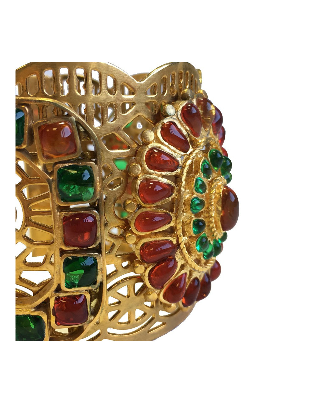 Manchette MARGUERITE de VALOIS byzantine en métal doré et pâte de verre multicolore