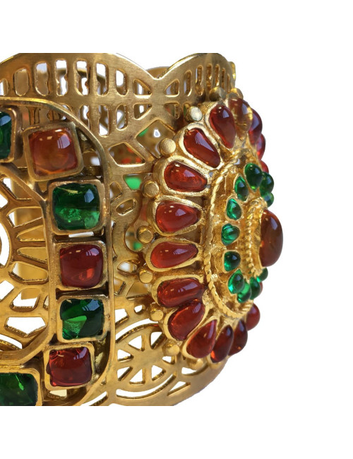 Manchette MARGUERITE de VALOIS byzantine en métal doré et pâte de verre multicolore