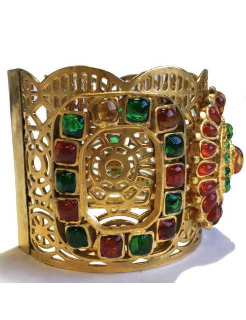 Manchette MARGUERITE de VALOIS byzantine en métal doré et pâte de verre multicolore