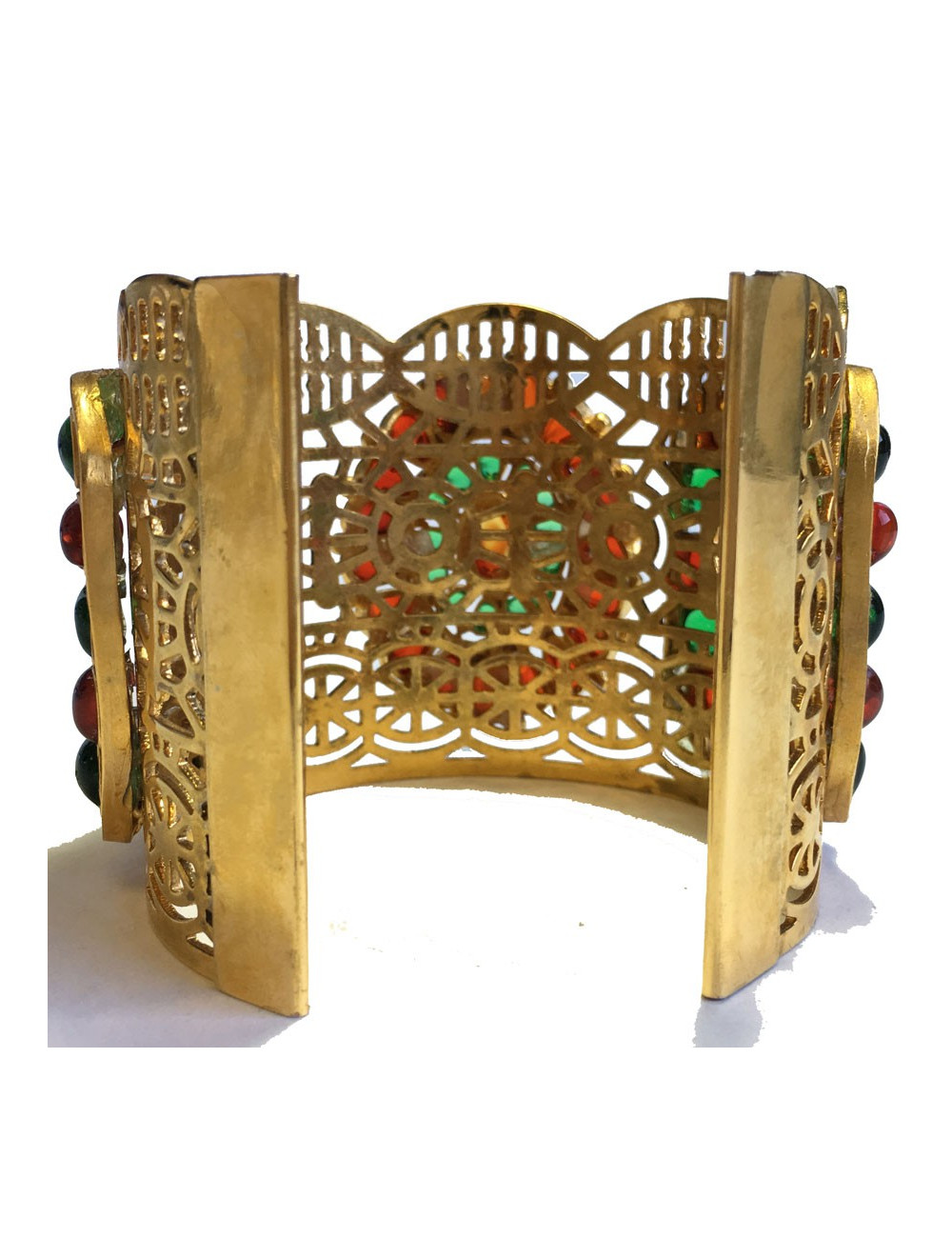 Manchette MARGUERITE de VALOIS byzantine en métal doré et pâte de verre multicolore