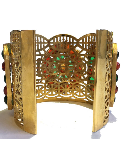 Manchette MARGUERITE de VALOIS byzantine en métal doré et pâte de verre multicolore