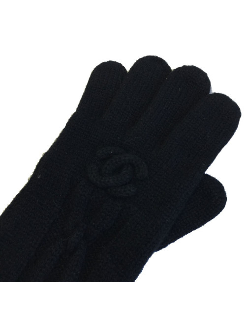  CHANEL long gloves in black cashmere size 7.5 EU 