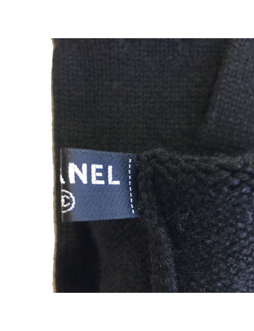  CHANEL long gloves in black cashmere size 7.5 EU 