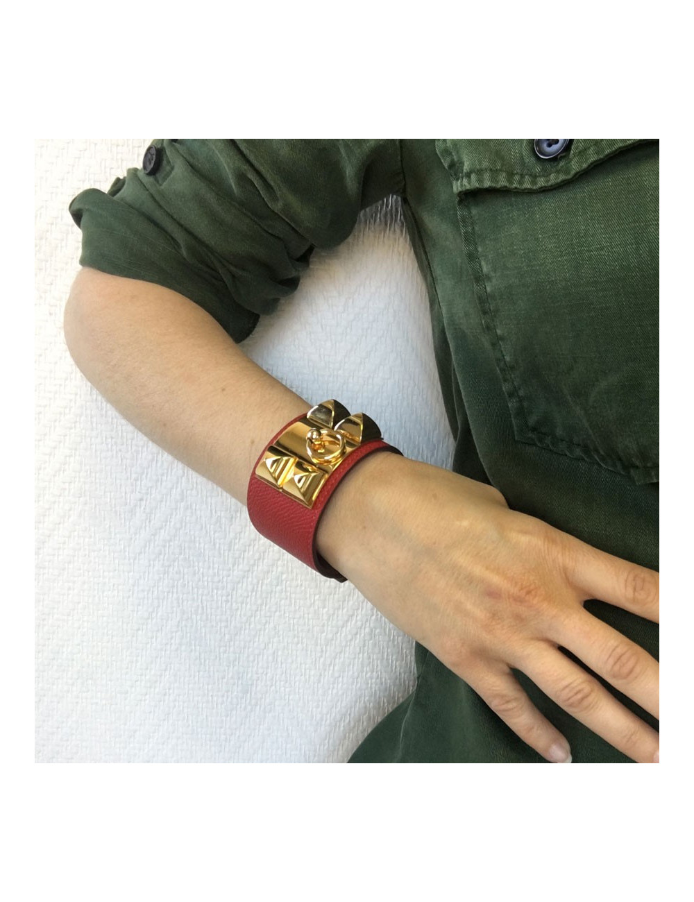 xxx Manchette CDC Médor HERMES en cuir epsom rouge