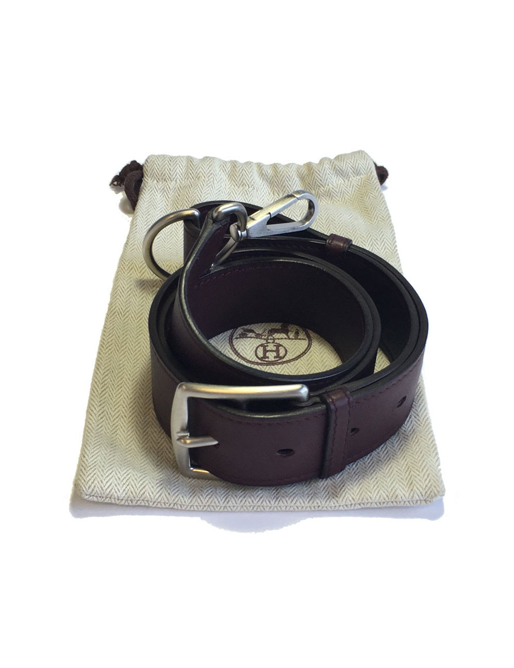 Ceinture HERMES T 90 en cuir swift bordeaux foncé fermoir mousqueton en  argent palladié
