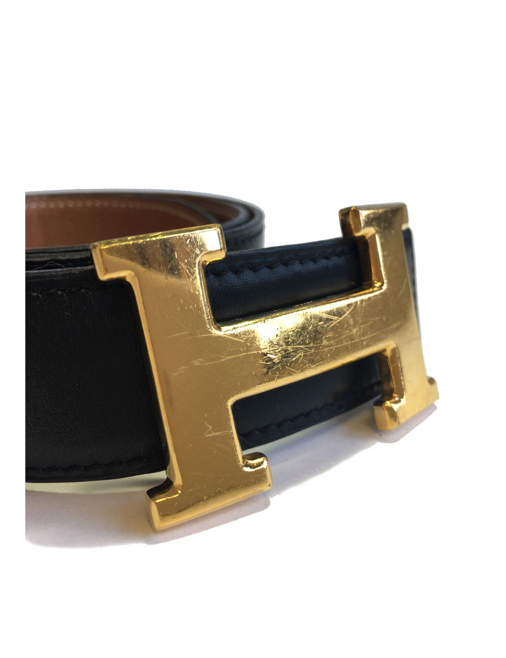 HERMES vintage H belt size 70 in black box leather and brown courchevel leather  